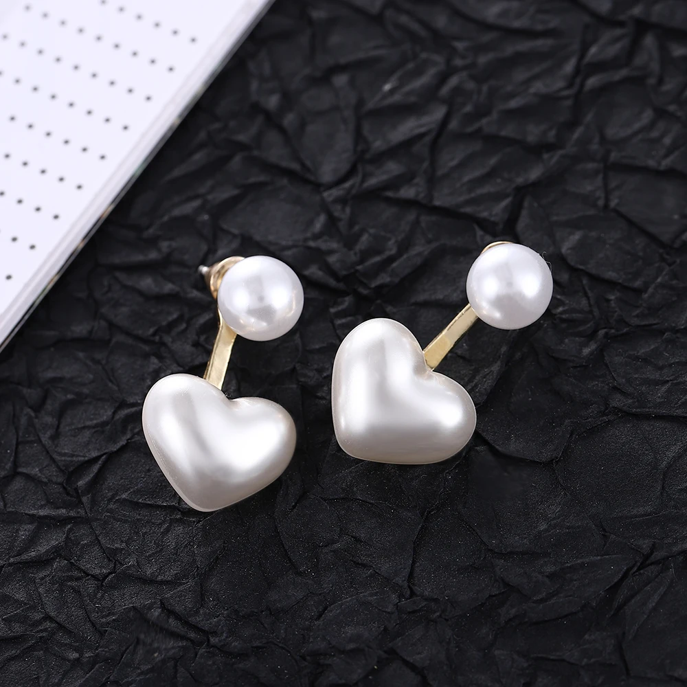 

New Hot Sale Female Trendy Simple Pearl Net Red Jewelry Pair Korean Version of Popular Fashion Gentle Heart-shaped Stud Earrings