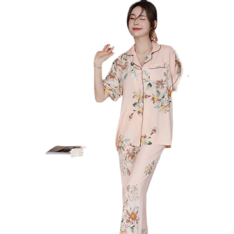 

Poplin Pajamas Women's Spring/Summer Cardigan Thin Artificial Cotton Home Wear Japanese Sweet plus Size Loose Bourette Suit