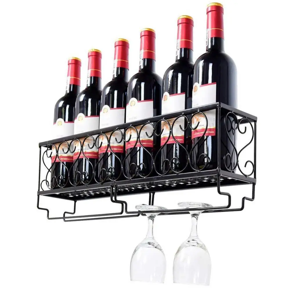 

Wine Storage Rack Iron Wall Mount Frame Hanging wine glass holder upside down Living Home Kitchen retro Goblet Hanging Shelf