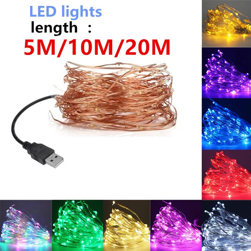 

5/10/20M USB LED String Lights Christmas Party Wedding Decoration Lights Christmas Tree Flashlight Waterproof Copper Wire Lights