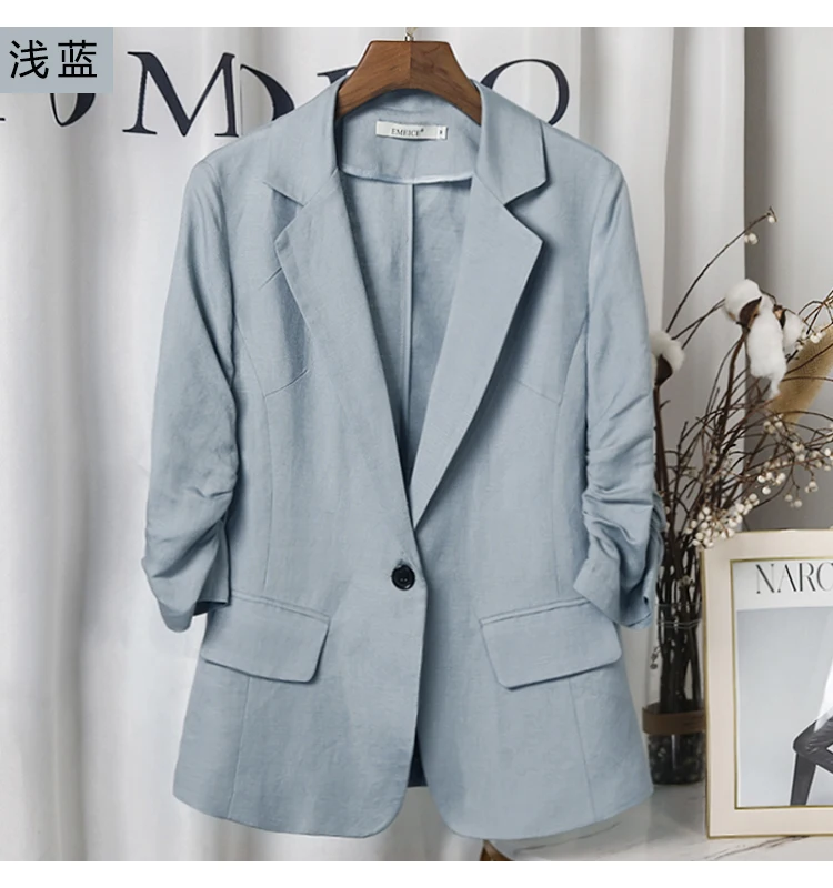 

Тонкое льняное пальто, женский летний костюм, новинка 2021, маленький хлопковый льняной костюм, женский весенний Топ