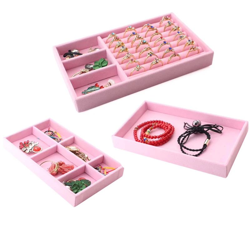 

3pcs/set Velvet Jewelry Ring Jewelry Display Organizer Box Tray Holder Earring Jewelry Storage Case Showcase