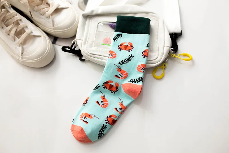 Cute Cartoon Fruit Print Watermelon cantaloupe shrimp Girls Kawaii Socks meias Korean Harajuku Embroidery Pile Heap Funny Socks - Цвет: 7