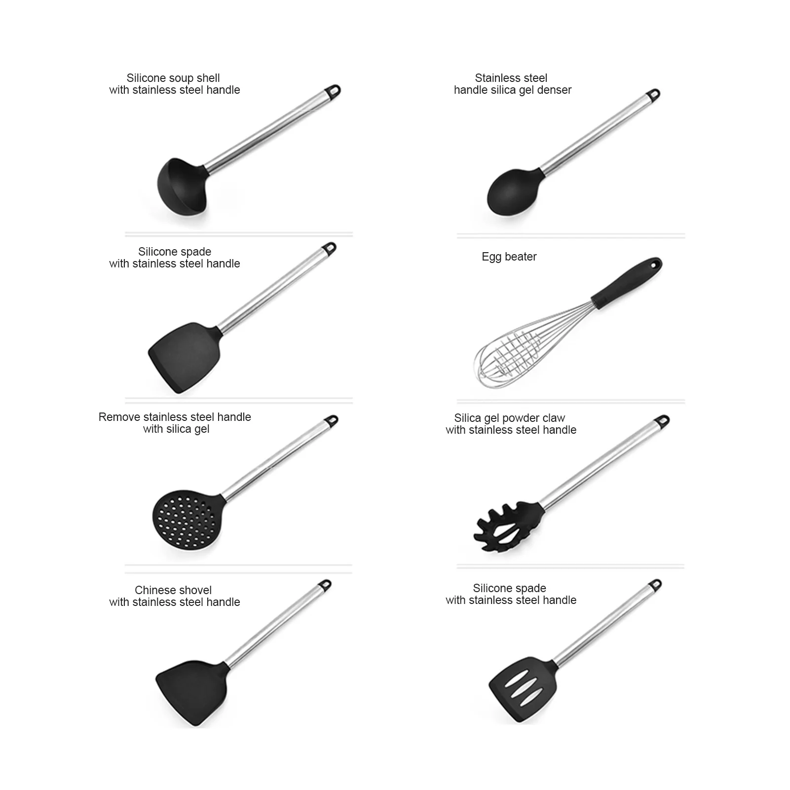 

8PCS Silica Gel Kitchen Suit Stainless Steel Handle Kitchen Tool Suit For Non-Stick Pan Shovel And Spoon