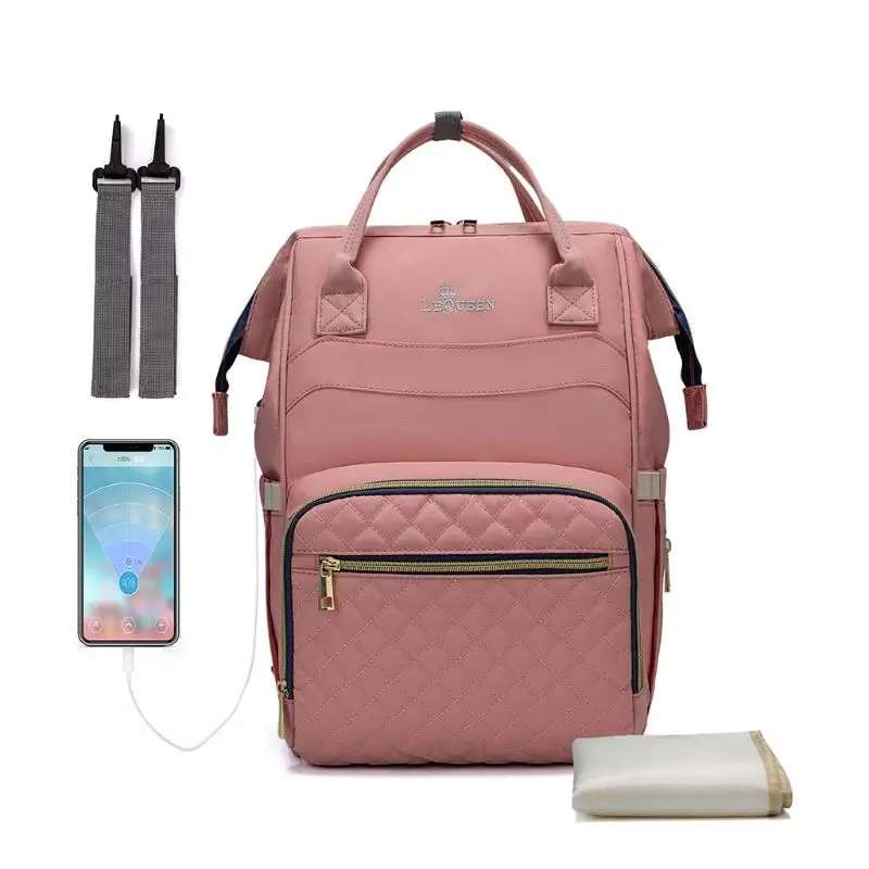 

Multifunctional Baby Diaper Mummy Backpack Large Capacity Nappy Bag USB Charging Port with Changing Mat Stroller Straps