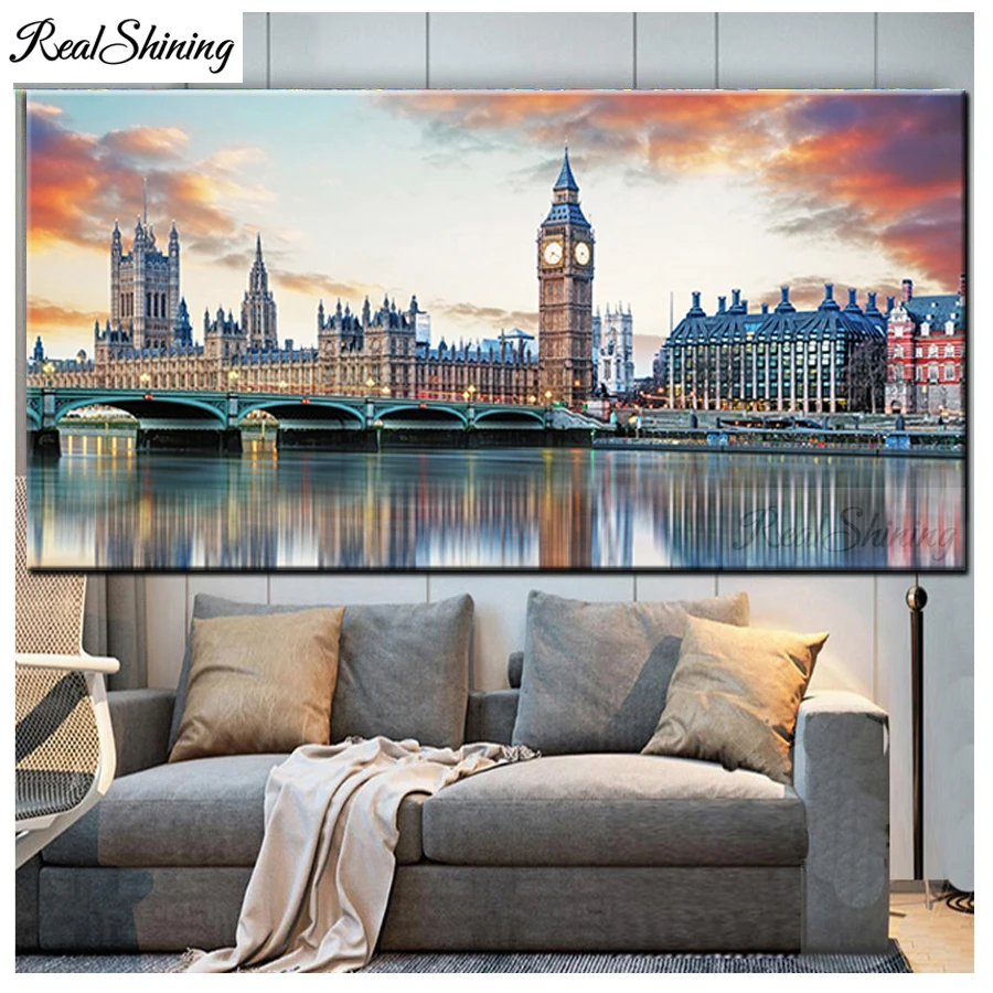 

Большая алмазная живопись, Лондонская архитектура, отражение городского пейзажа, круглая квадратная Алмазная вышивка Стразы F727