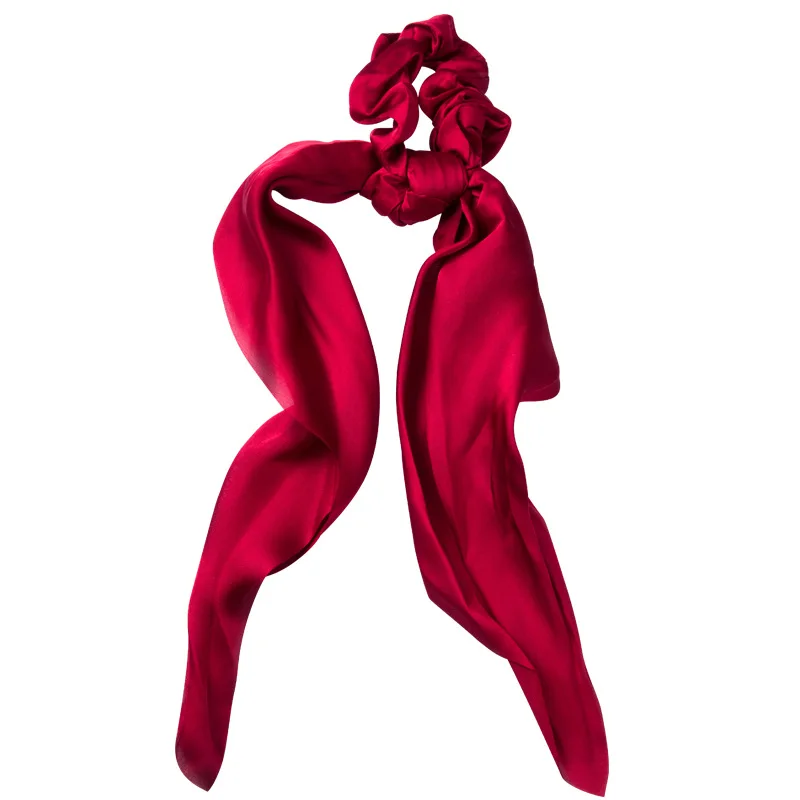 Hot Selling Hair Band Super-Long Large Intestine Ring Silk Scarves Ribbon Satin Solid Color Big Tail |