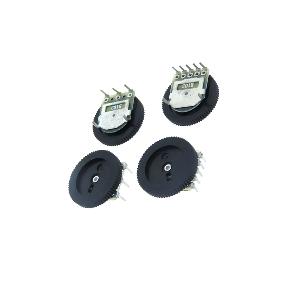 

10PCS/LOT Single Double Dial Taper Volume Wheel Duplex potentiometer 3Pin 5Pin 16*2MM B102 B103 B203 B503 B104 1K 2K 5K 10K 20K