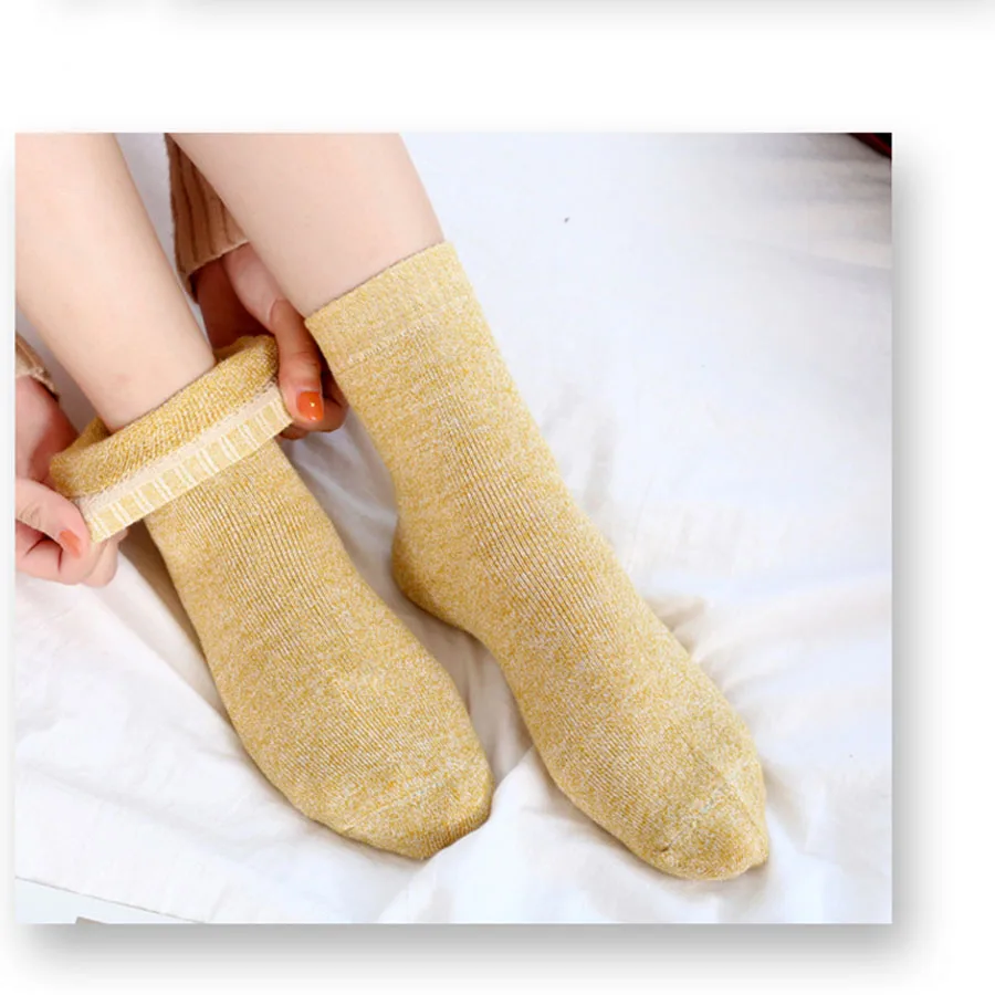 5 Pairs Thick Women's Terry Socks Autumn Winter Warmth Tube Socks Combed Cotton Female Casual Japanese Towel Sock Solid Color
