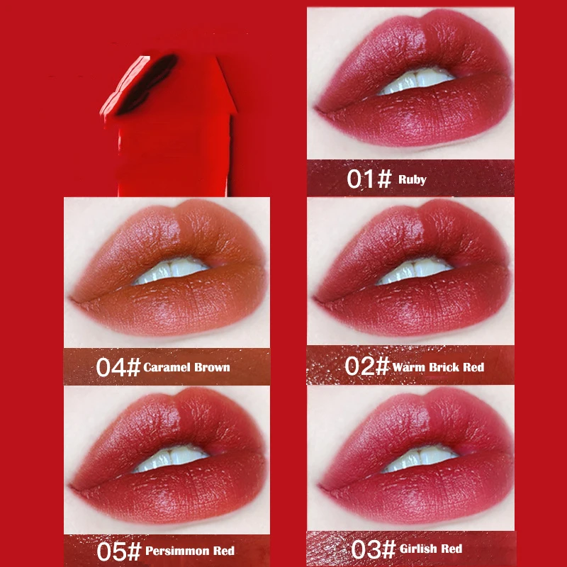 Waterproof Lip Glaze Set Matte No Smudging Non Sticky Cup Mild Mist Sense Moisturize Holding Makeup Long Lasting 5 Pcs |