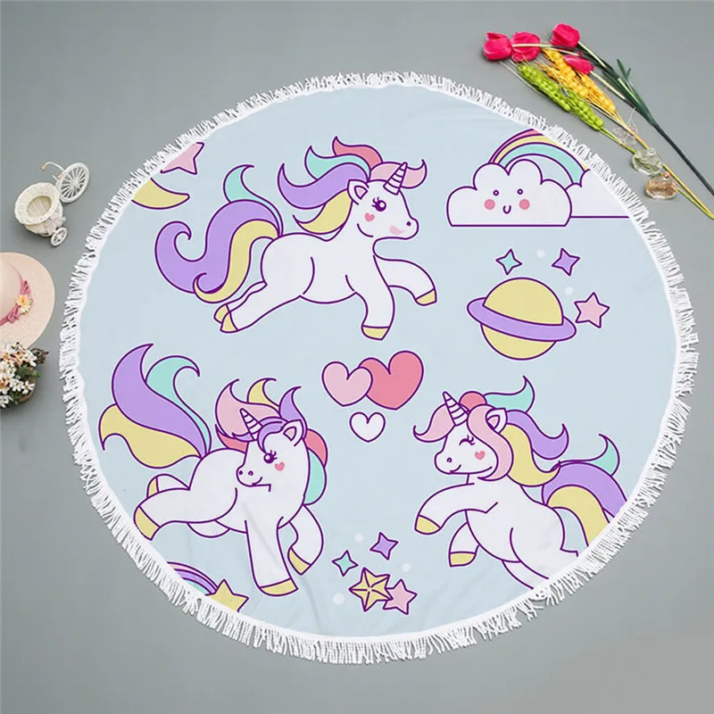 Quick-Dry Roundie Unicorn Beach Towel for Girls Microfiber Soft Blanket Throw 59in Terry with Tassels Oversized |