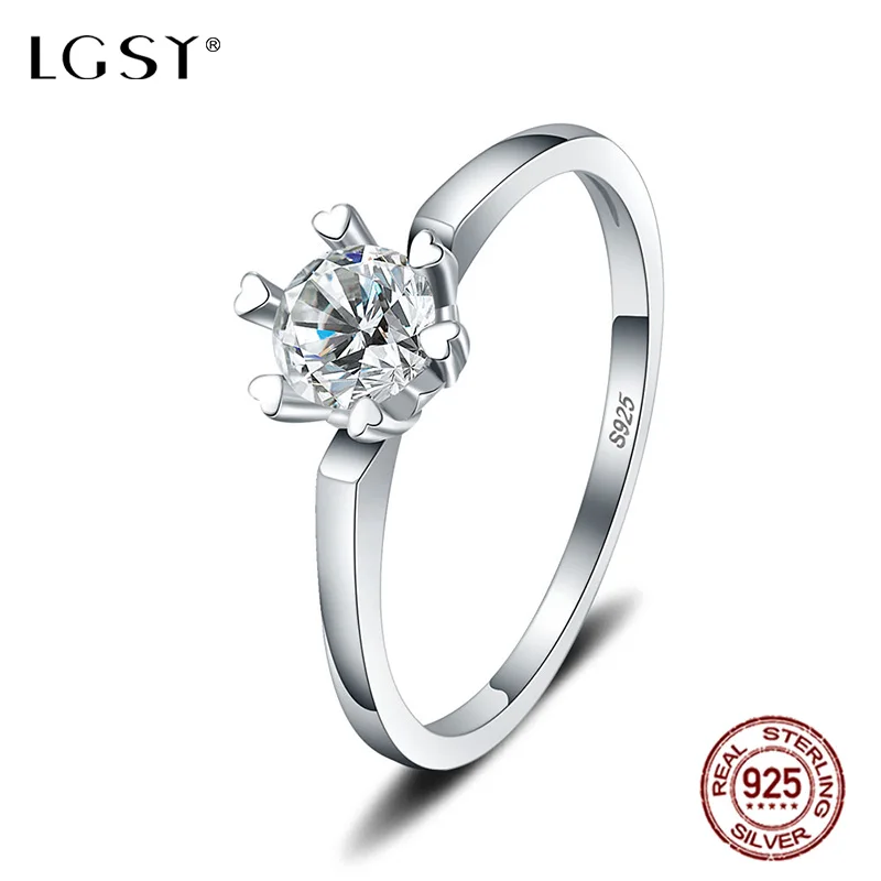 

LGSY Simple Wedding Rings 925 Sterling Silver Engagement Rings Romantic Fashion Jewelry Crystal Rings Female Finger Ring DR1028
