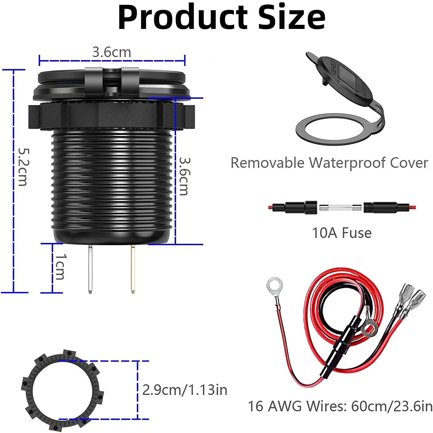 60 Вт Двойной QC 3 0 USB и C PD Тип-C Трехместный Разъем 12-24V Алюминий автомобиля Зарядное