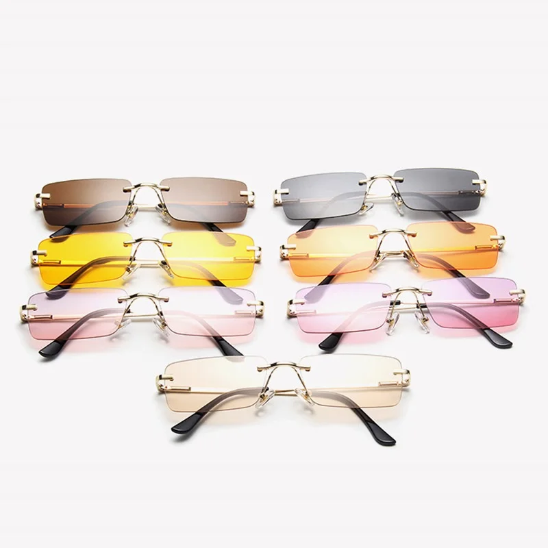

Luxury Brand Small Rectangle Sunglasses Women 2020 Grey Pink Shades For Women 90s Vintage Rimless Square Sunglasses Unisex UV400
