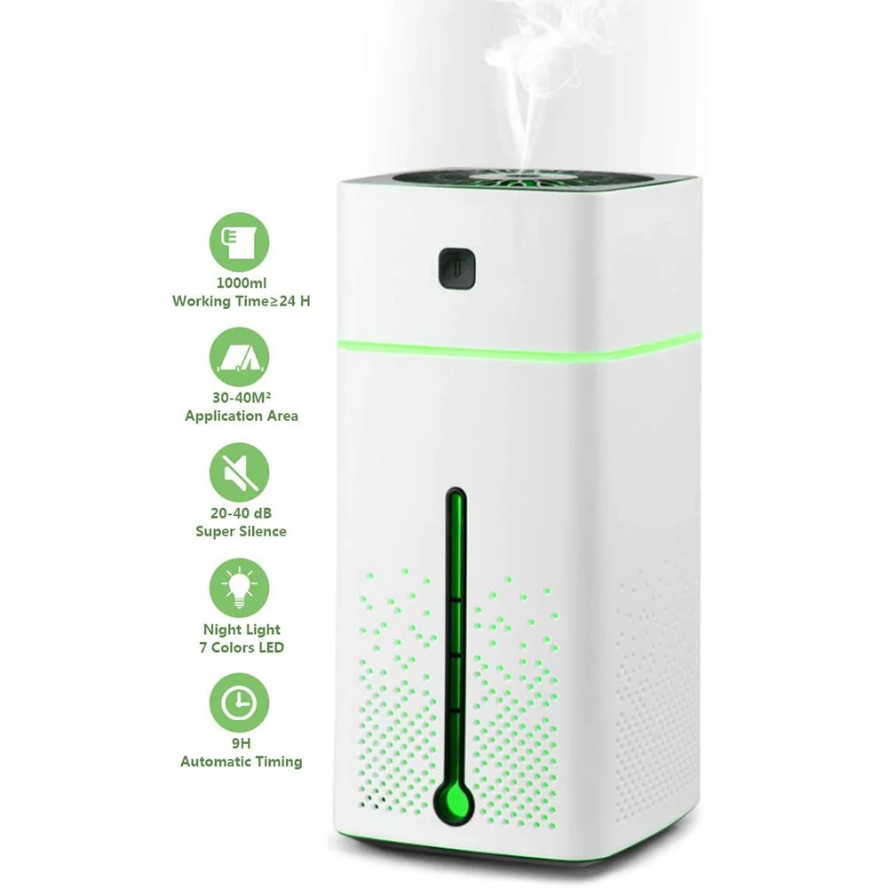 Увлажнитель воздуха 1000 мл Ультразвуковой Usb диффузор эфирное масло 7 светодиодов