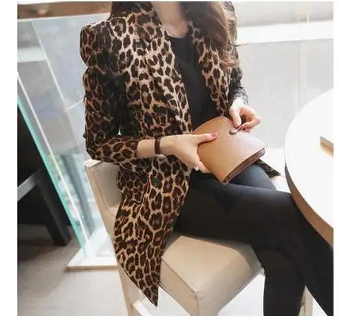 

Newest Spring Women Fashion Blazer Slim Full Leopard Print Suit Jacket Female One Button Outerwear Plus Size Blazers S-3Xl J863