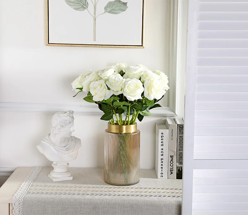 Erxiaobao Brand New Gradient Rose Artificial Flowers High Quality Fake Silk Wedding Flower for Home Living Room Decoration