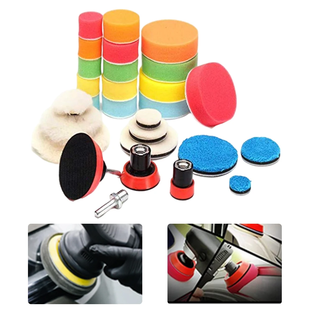 

29PCS Car Polishing Pads Set Buffing Grinder Wheels Disc With Backplate Waxing Sponge For Removes Scratches Drill Attachment
