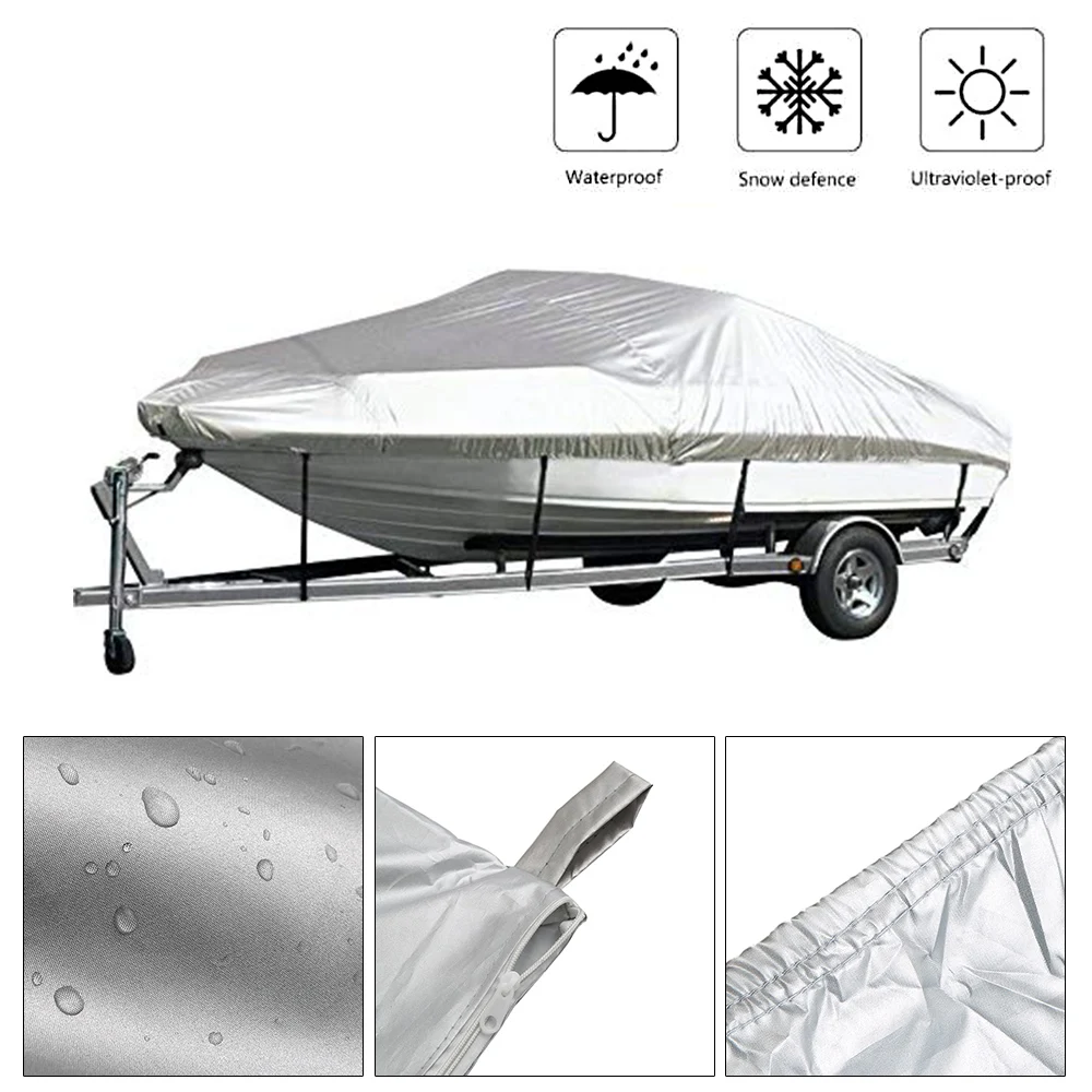 

Trailerable 300D Heavy Duty Reflective Boat Cover Waterproof Sunproof UV Protector Speedboat Boat Mooring Cover