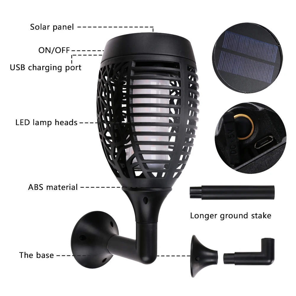 96 Светодиодный Водонепроницаемый мерцающим пламенем Солнечный фонарь