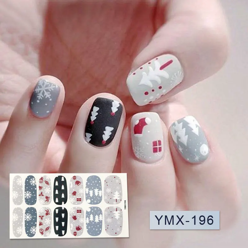YMX196 14tips/лист белый черный градиент Мрамор нейл-арта Стикеры Водонепроницаемый клей слайдер Маникюр обертки инструменты Декор - Цвет: YMX196