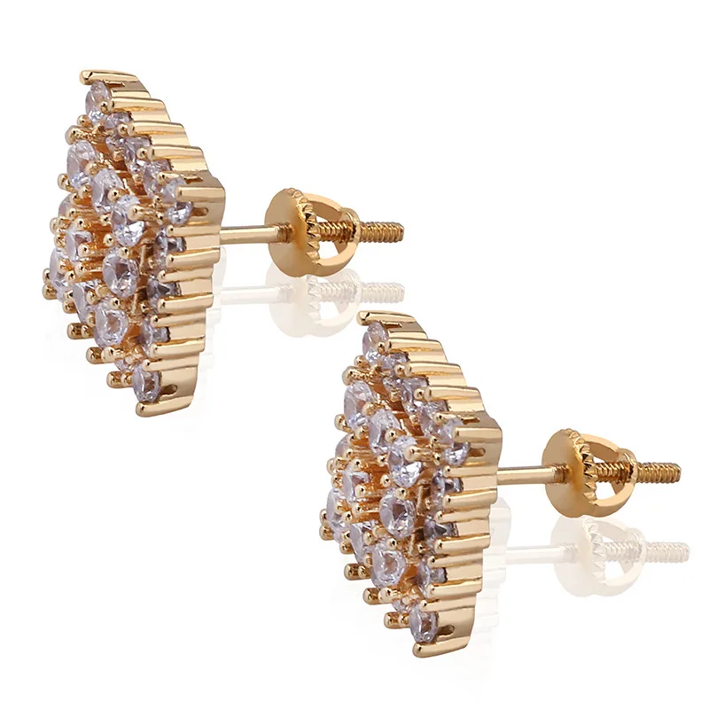 

New Zircon Full Square Hiphop Earrings Plated With Real Gold Hiphop Cross Border Earrings