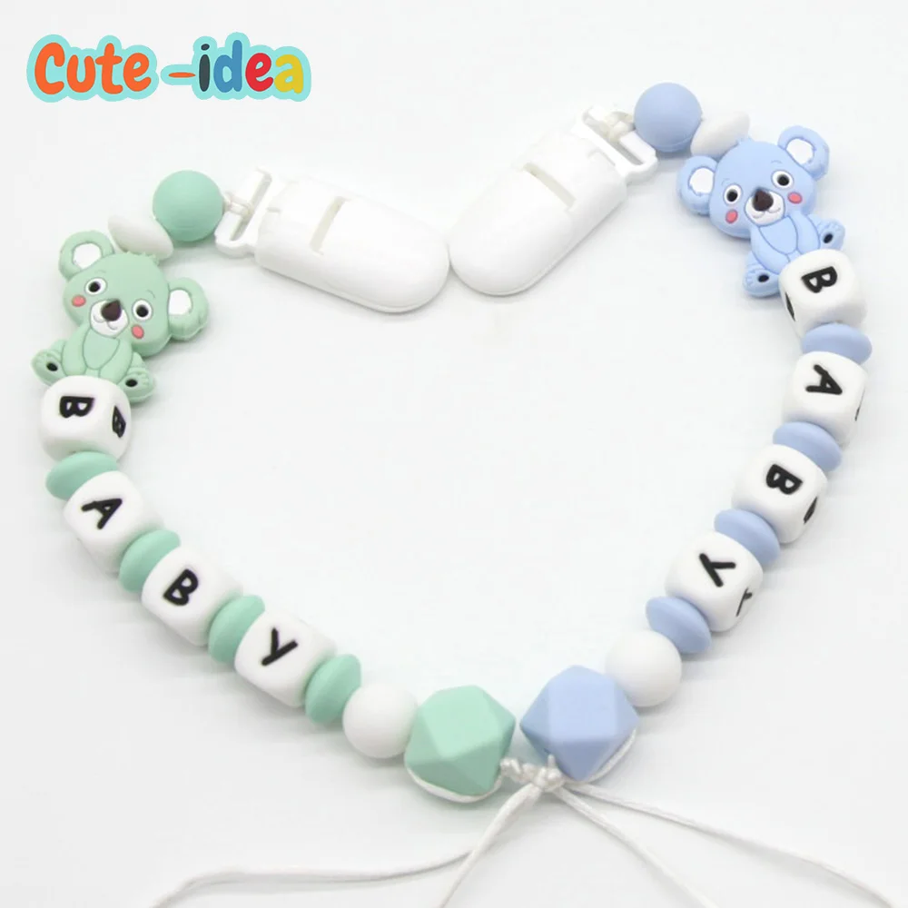 

Cute-idea 1set BPA Free Baby Teething Necklace Pacifier Chain Baby Koala Teether Nursing Toy Gift Food Grade Silicone Beads