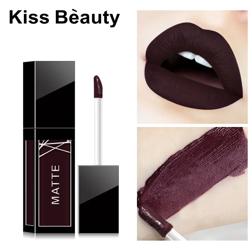 Матовая помада Kiss Beauty одноцветная темно розовая блестящая увлажняющий