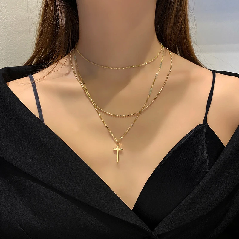 Фото Многослойное ожерелье-чокер с крестом для женщин винтажная модная цепочка до