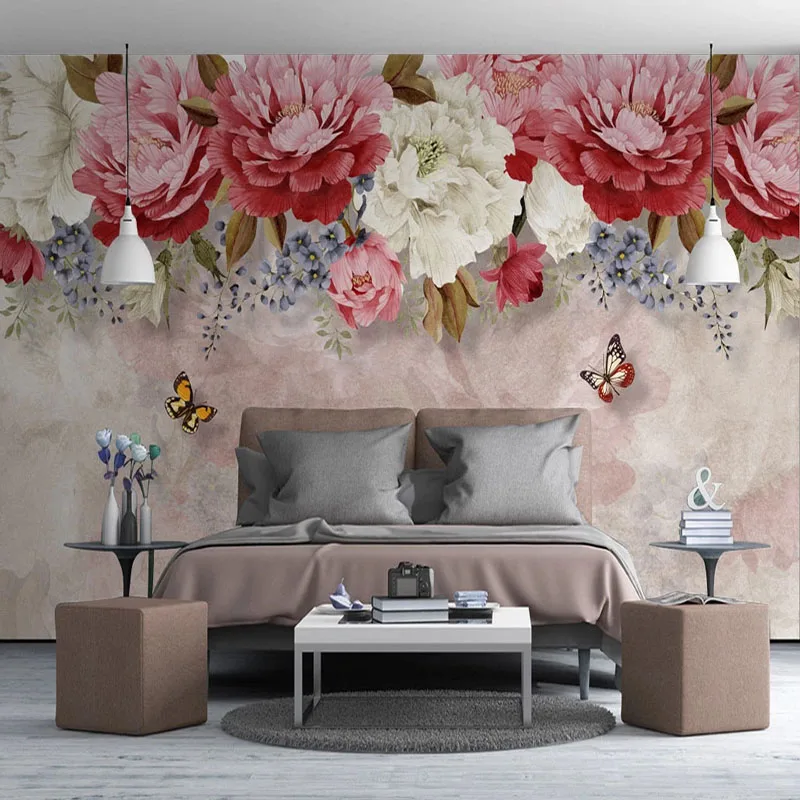Пользовательские обои 3D Ручная роспись акварель красные цветы фото настенные