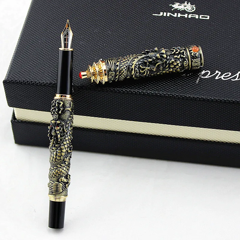 JinHao двойной дракон ювелирные изделия Роскошная перьевая ручка винтажная башня