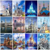 scenery castle art diy oil painting by numbers canvas acrylic painting unique gift coloring by number adults kit home decoration