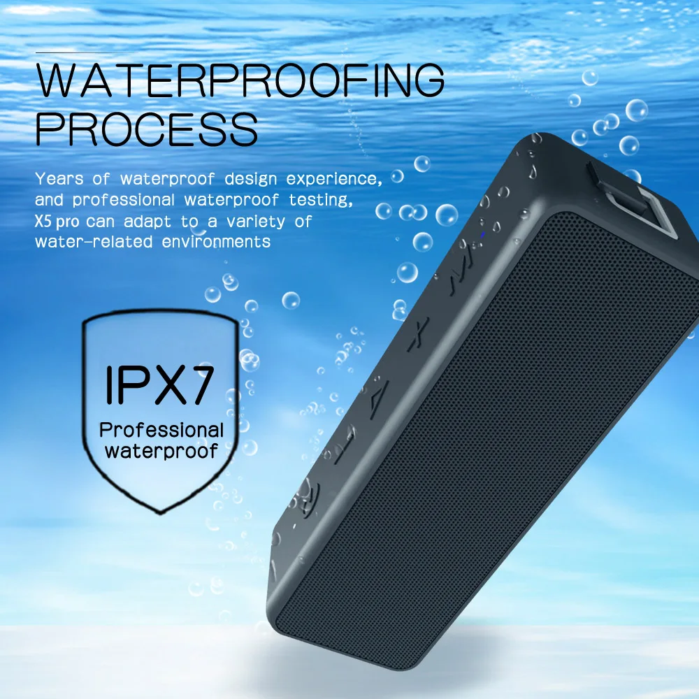 Фото X5 PRO Беспроводной Bluetooth Динамик IPX7 Водонепроницаемый 20 Вт открытый Портативный