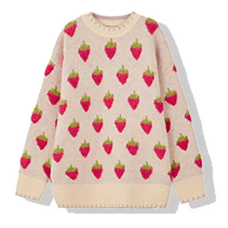 

Peach strawberry sweater women lazy wind 2021 new loose outer wear autumn and winter Japanese style