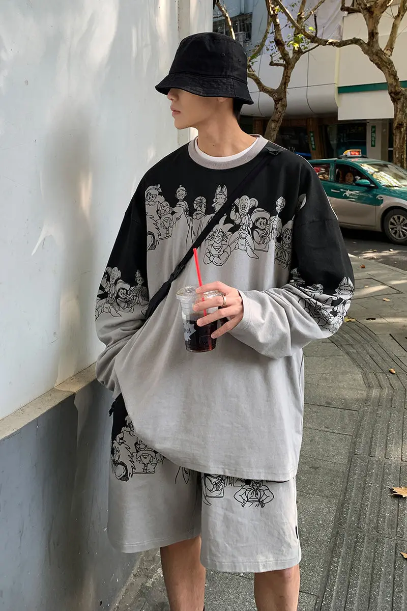 

Spring And Autumn New Youth Popular Men's Loose Letter Printing Round Neck Sweatshirt Shorts Fashion Casual All-match SuitM-5XL