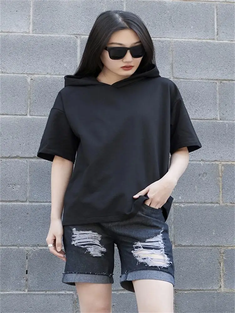 

2021 Summer Women's Yamamoto Dark Hoodie Loose Summer Half Sleeve Short Sleeve Versatile T-shirt Womens Clothing