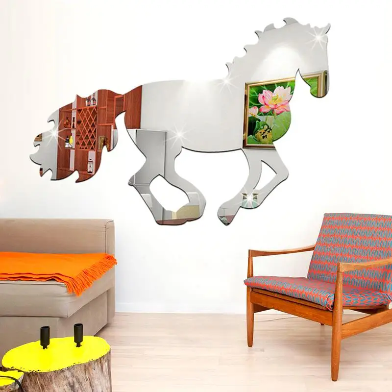 3D Galloping Horse DIY Mirror Wall Clock Sticker Home Room Decoration Art | Stickers