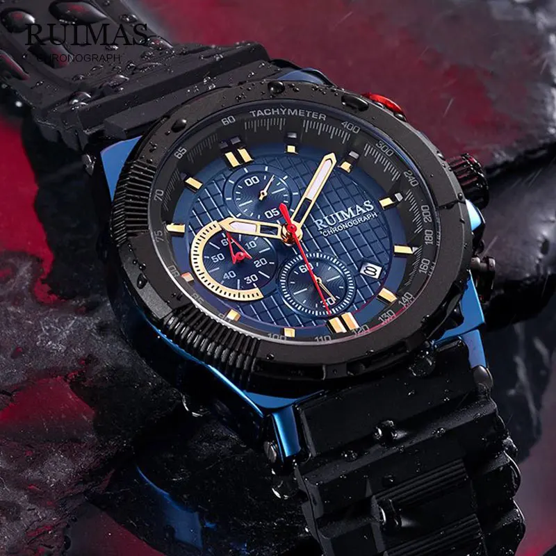 Мужские наручные часы RUIMAS люксовый бренд спортивный хронограф кварцевые с датой