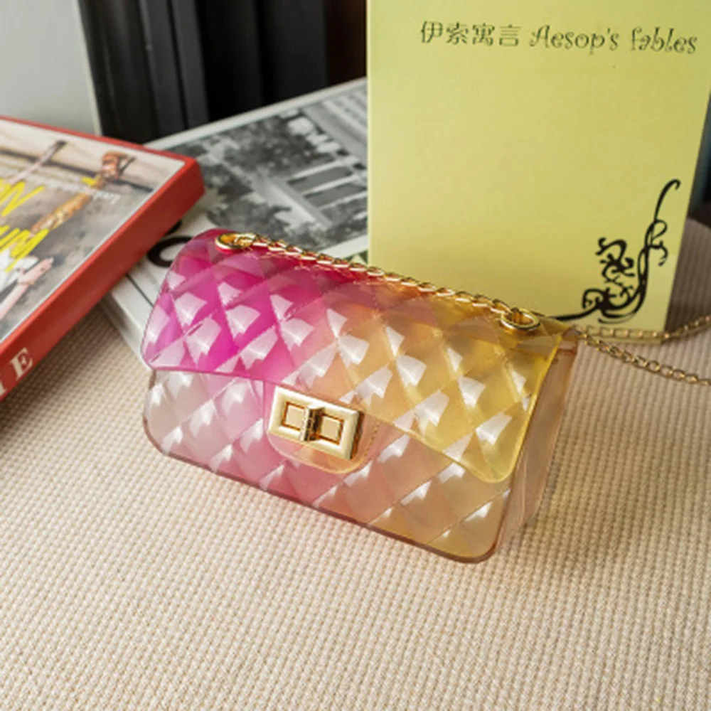 

2020 New Fashion Mesh Transparent Contrast Color Handbag Elegant Women Girl's Single Shoulder Messenger Bag Mobile Phone Bag