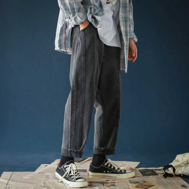 Мужские повседневные брюки в Вертикальную Полоску черные/синие мешковатые