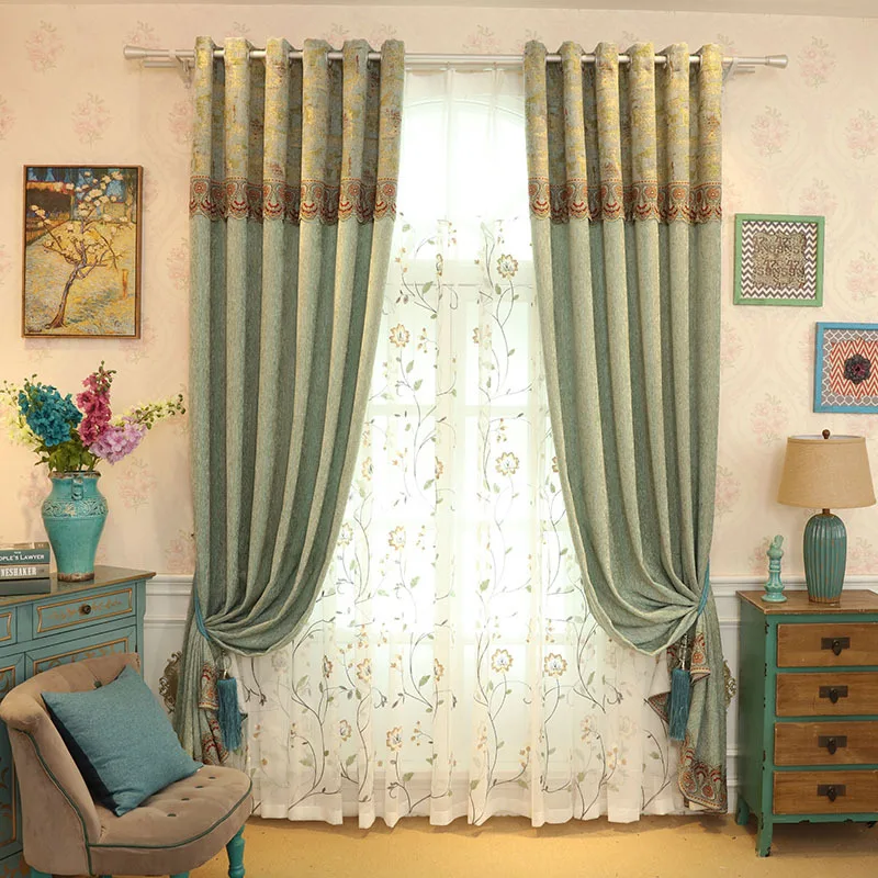 

Boutique Chenille Splice Light-shielded Curtains for Living Dining Room Bedroom.