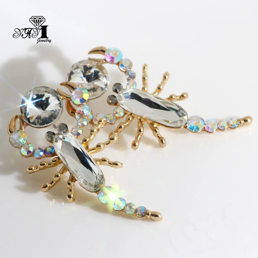 YaYi Jewelry White Glass Scorpion  Dangle Women Ancient Gold Color Wear Ear Band Tassel Wedding Stud Drop Hoop Clip Earrings