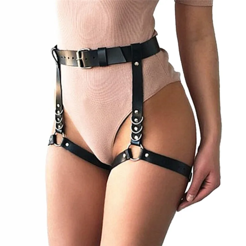 

Sexy Women Faux Leather Waist Leg Cincher Garter Belt Harness Panty Punk Costume