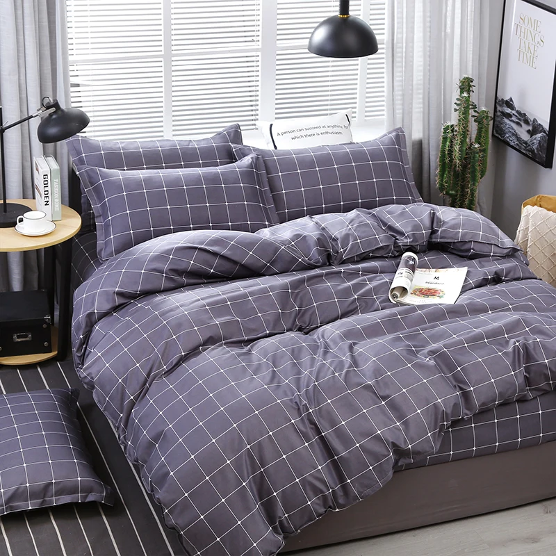 

Grey White Line Modern Adult Comforter Bedding Set Plaid Luxury Fashion King Queen Twin Size Bed Linen Duvet Cover Sets Gift