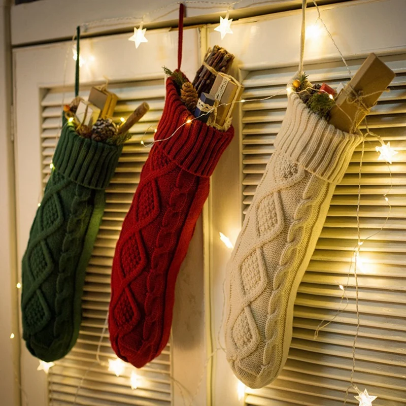 3-Piece Set Of Knitted Woolen Home Wall Decoration Candy Bag Socks Diamond Gift Ornaments | Дом и сад