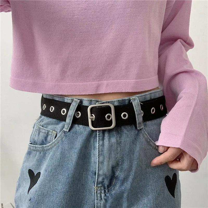 Новинка Корейский Холщовый ремень с полными отверстиями для женщин и мужчин