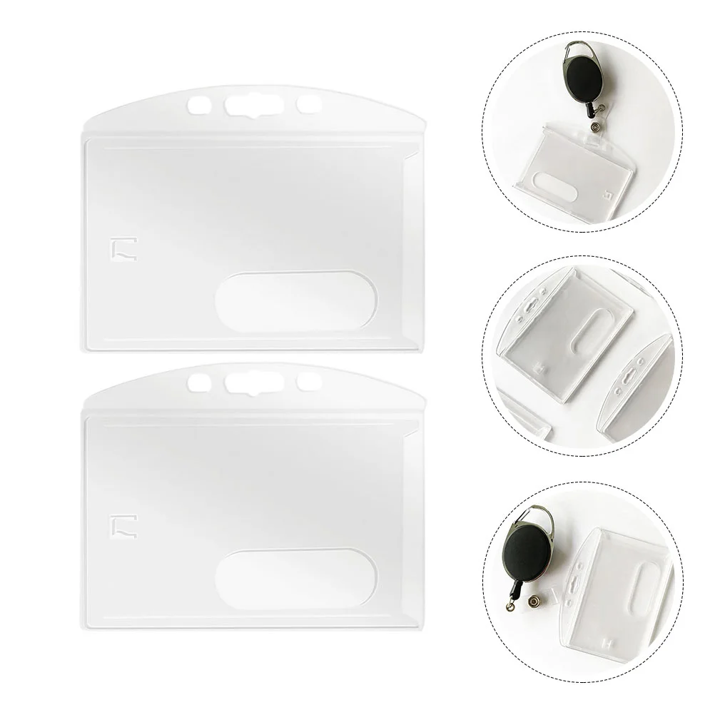 

2Pcs Clear ID Cards Holder Durable Badge Protector with Retractable Carabiner