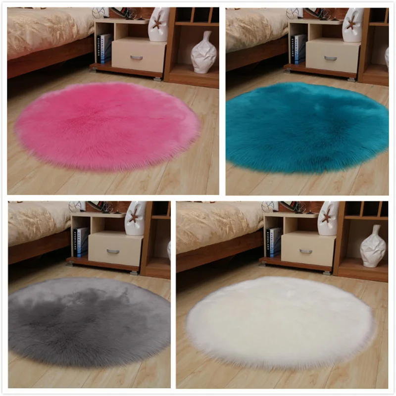 Коврик из искусственного меха OIMG Пушистый Ковер круглой формы 6 см ворс для