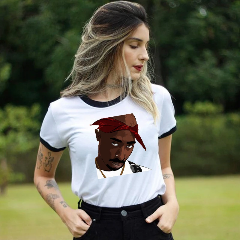 2020 для женщин с принтом Тупак 2pac футболка коротким рукавом круглым вырезом