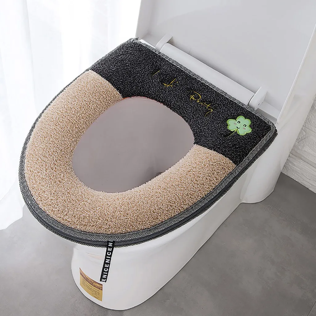 Household winter plush soft toilet seat cover toilet zipper with handle home with luminous toilet pad Household thickened#40